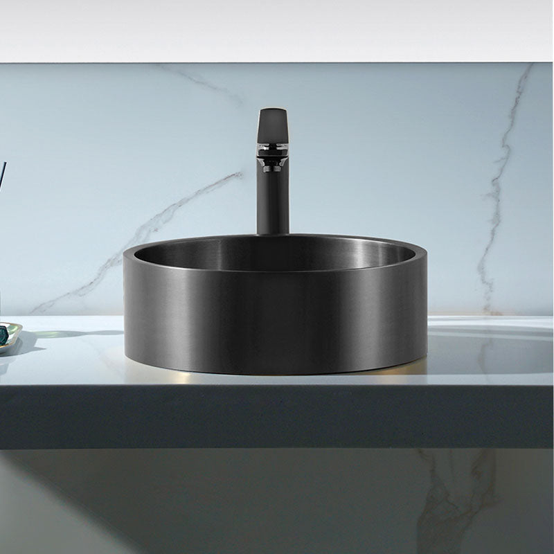 Contemporary Bathroom Sink Metal Round Vessel Bathroom Sink with Pop-Up Drain