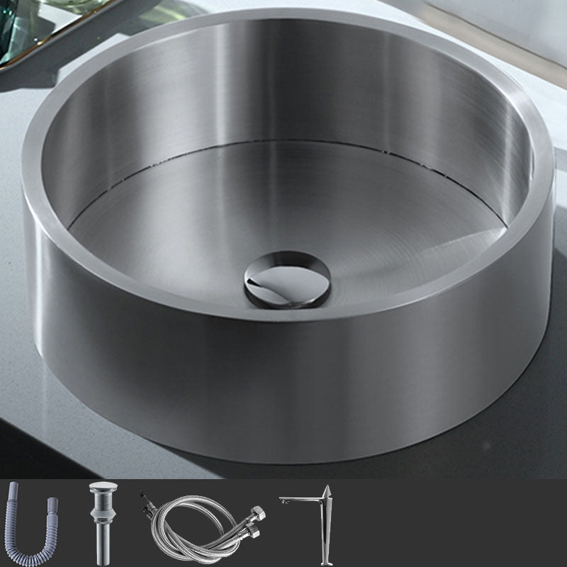 Contemporary Bathroom Sink Metal Round Vessel Bathroom Sink with Pop-Up Drain