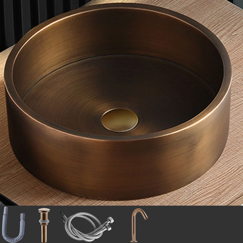 Contemporary Bathroom Sink Metal Round Vessel Bathroom Sink with Pop-Up Drain
