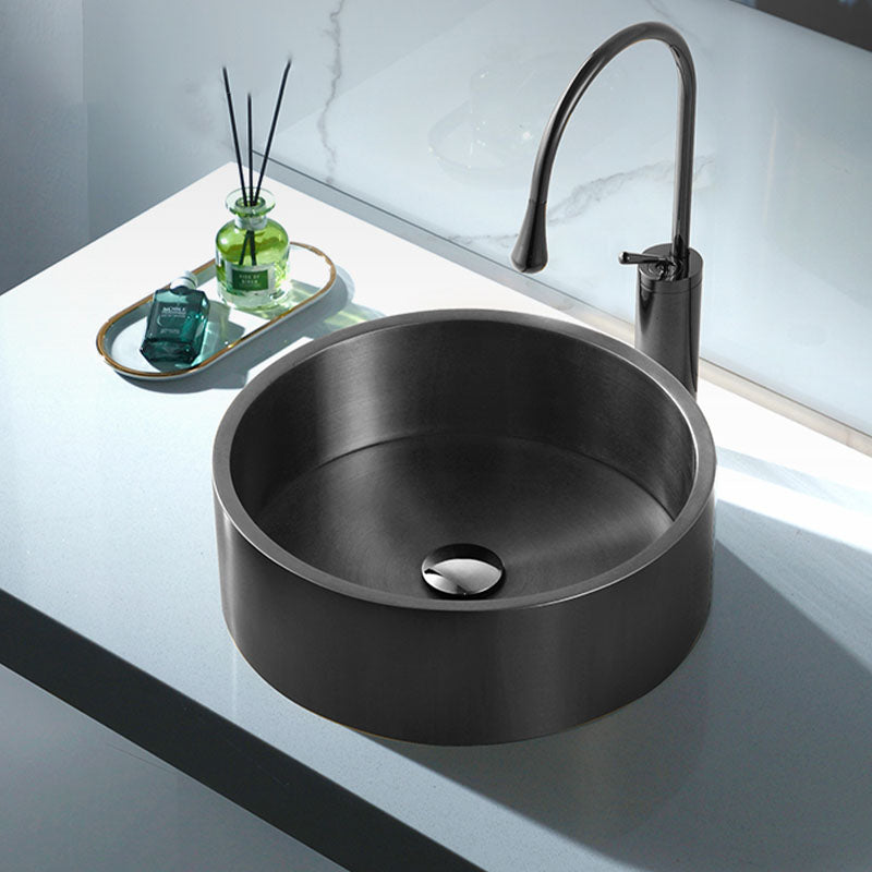 Contemporary Bathroom Sink Metal Round Vessel Bathroom Sink with Pop-Up Drain