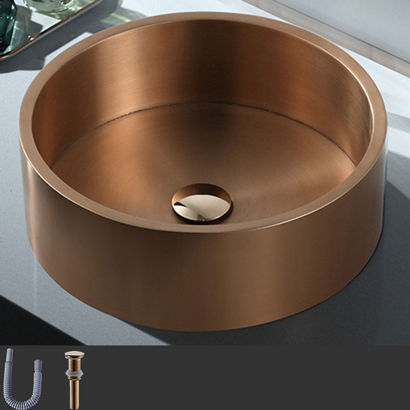 Contemporary Bathroom Sink Metal Round Vessel Bathroom Sink with Pop-Up Drain
