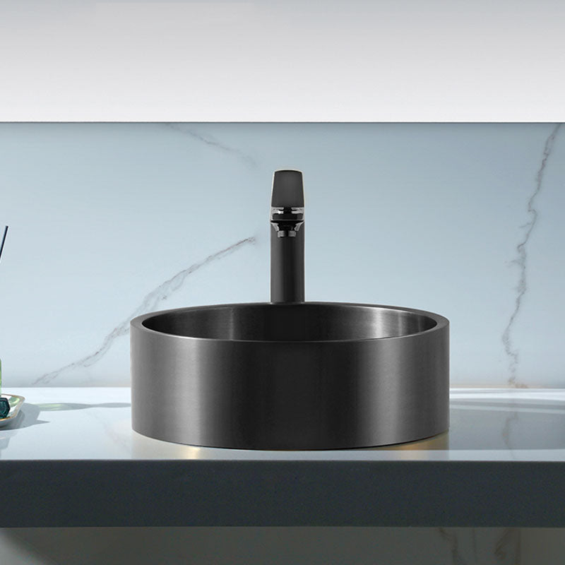 Contemporary Bathroom Sink Metal Round Vessel Bathroom Sink with Pop-Up Drain