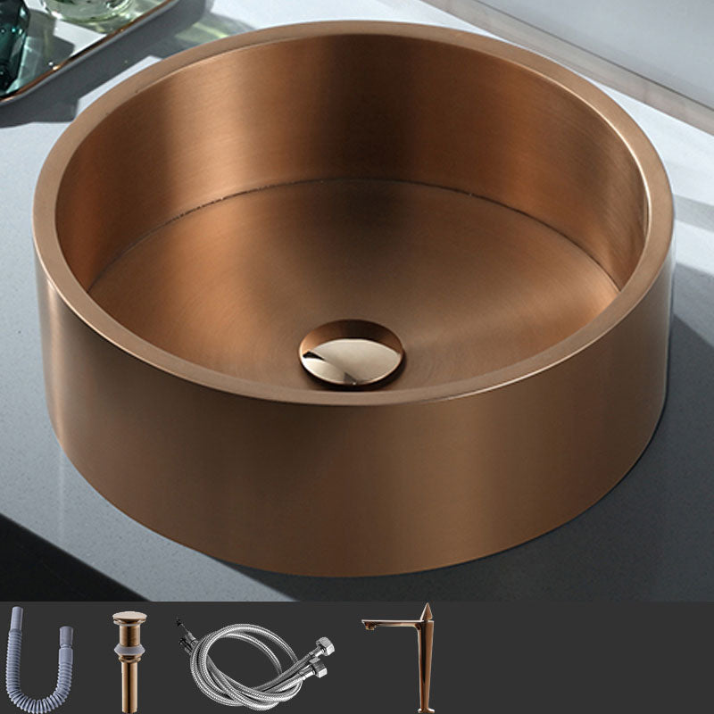 Contemporary Bathroom Sink Metal Round Vessel Bathroom Sink with Pop-Up Drain