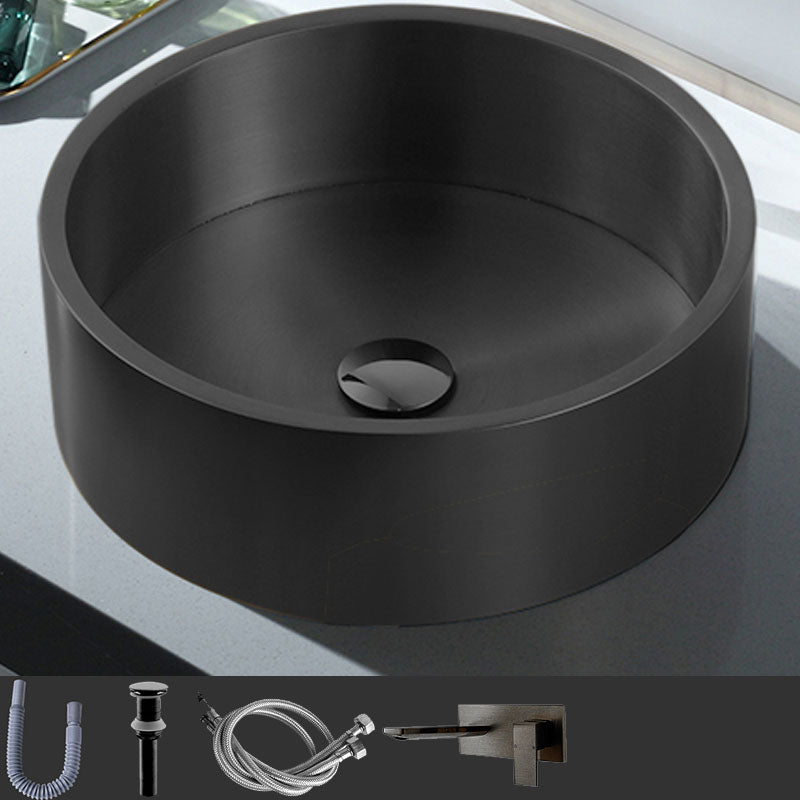 Contemporary Bathroom Sink Metal Round Vessel Bathroom Sink with Pop-Up Drain