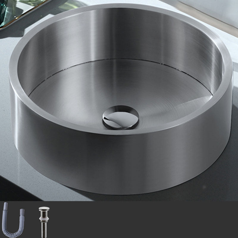 Contemporary Bathroom Sink Metal Round Vessel Bathroom Sink with Pop-Up Drain
