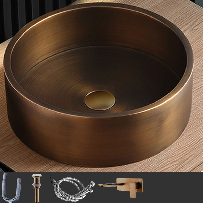 Contemporary Bathroom Sink Metal Round Vessel Bathroom Sink with Pop-Up Drain