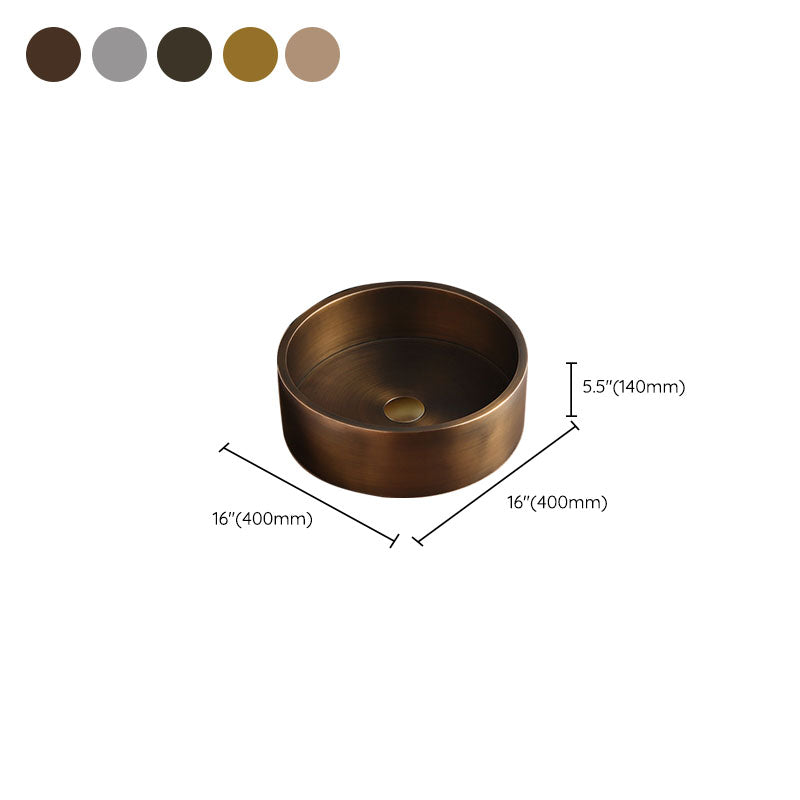 Contemporary Bathroom Sink Metal Round Vessel Bathroom Sink with Pop-Up Drain