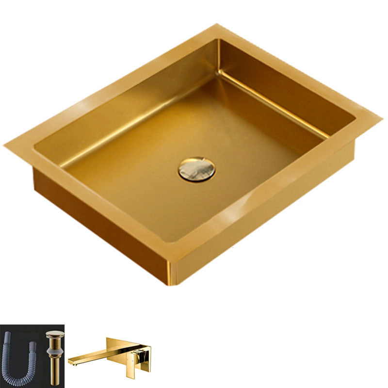 Contemporary Bathroom Sink Metal Rectangular Drop-in Bathroom Sink with Pop-Up Drain
