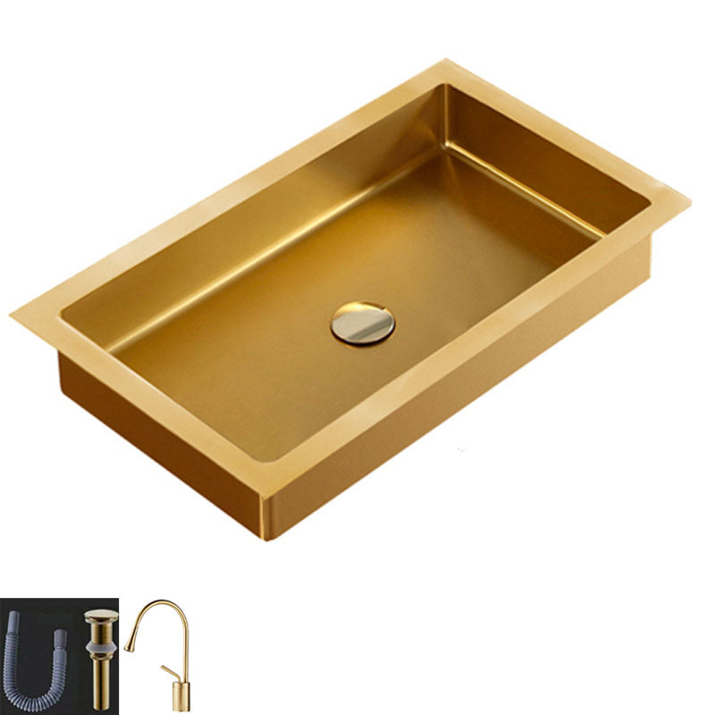 Contemporary Bathroom Sink Metal Rectangular Drop-in Bathroom Sink with Pop-Up Drain