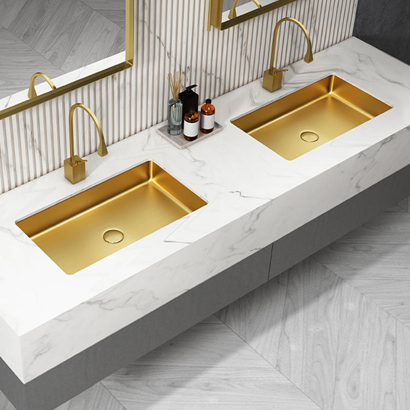 Contemporary Bathroom Sink Metal Rectangular Drop-in Bathroom Sink with Pop-Up Drain