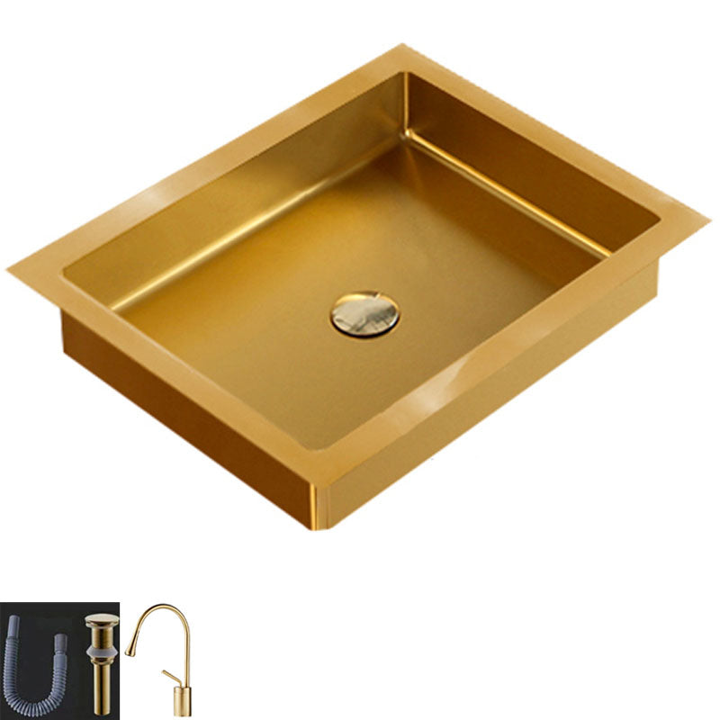 Contemporary Bathroom Sink Metal Rectangular Drop-in Bathroom Sink with Pop-Up Drain