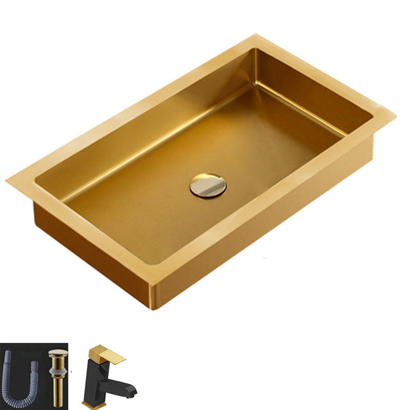 Contemporary Bathroom Sink Metal Rectangular Drop-in Bathroom Sink with Pop-Up Drain