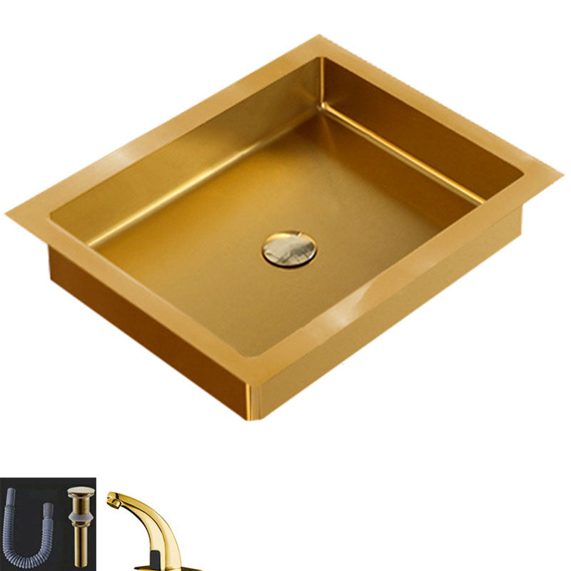 Contemporary Bathroom Sink Metal Rectangular Drop-in Bathroom Sink with Pop-Up Drain
