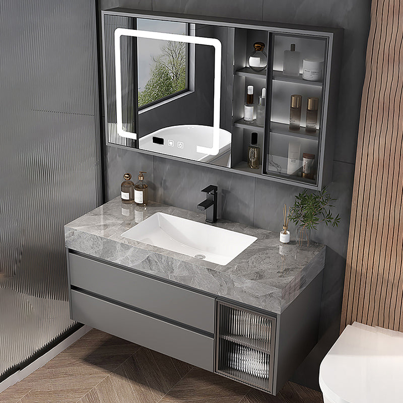 Modern Wall Mount Bath Vanity Gray Tone Vanity Cabinet with Mirror Cabinet