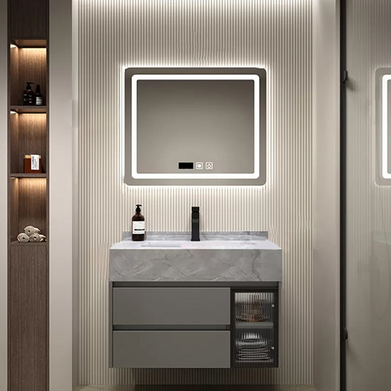 Modern Wall Mount Bath Vanity Gray Tone Vanity Cabinet with Mirror Cabinet