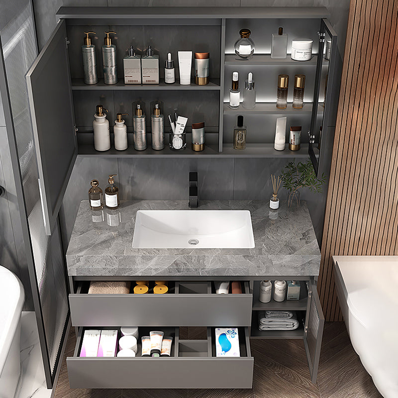 Modern Wall Mount Bath Vanity Gray Tone Vanity Cabinet with Mirror Cabinet