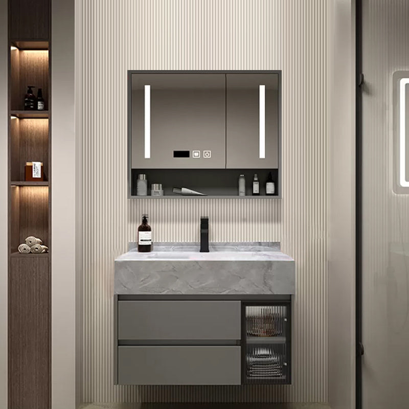 Modern Wall Mount Bath Vanity Gray Tone Vanity Cabinet with Mirror Cabinet