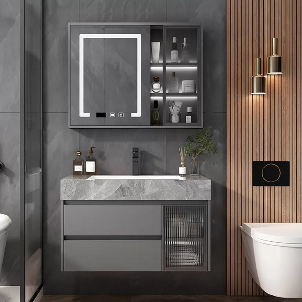 Modern Wall Mount Bath Vanity Gray Tone Vanity Cabinet with Mirror Cabinet