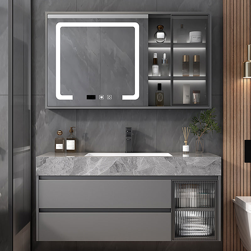 Modern Wall Mount Bath Vanity Gray Tone Vanity Cabinet with Mirror Cabinet