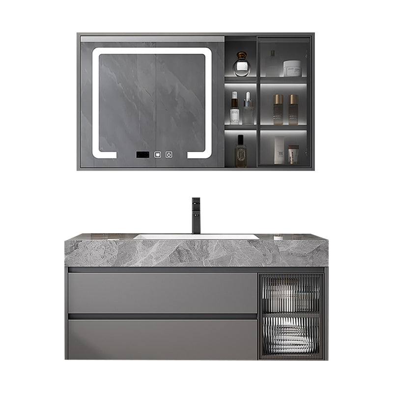 Modern Wall Mount Bath Vanity Gray Tone Vanity Cabinet with Mirror Cabinet