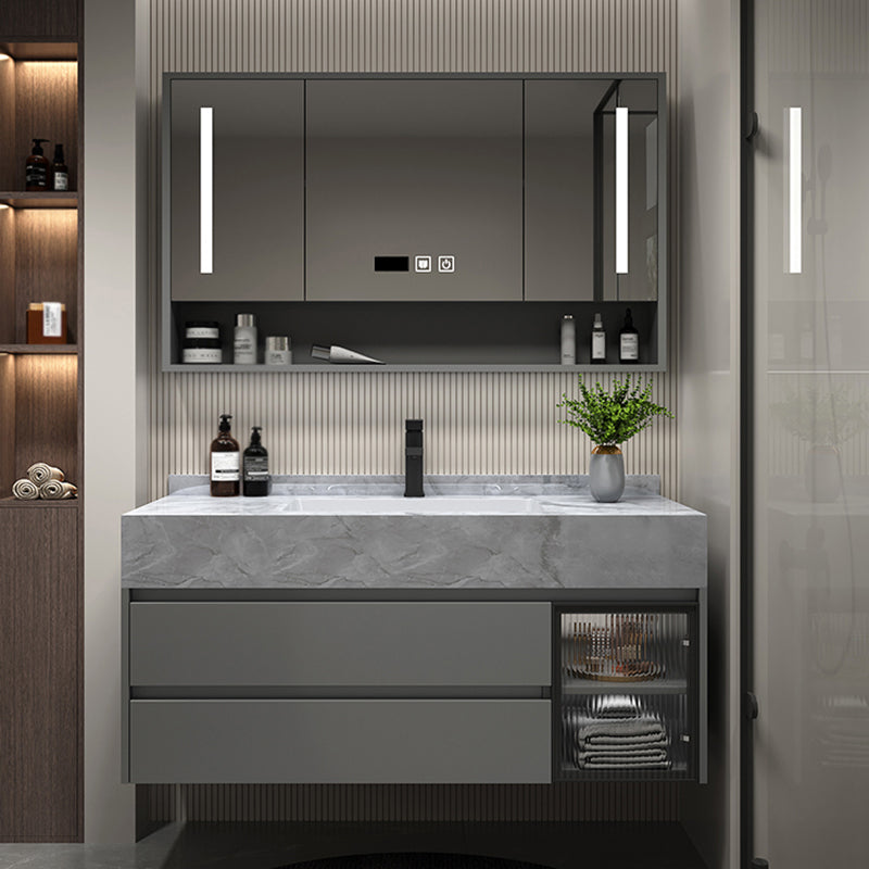 Modern Wall Mount Bath Vanity Gray Tone Vanity Cabinet with Mirror Cabinet