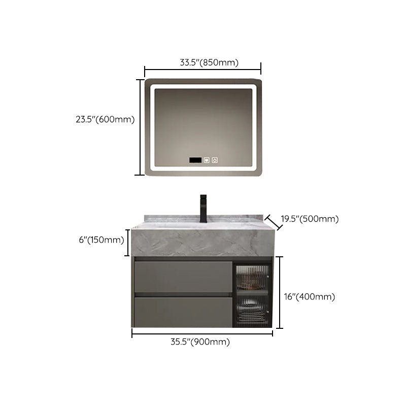 Modern Wall Mount Bath Vanity Gray Tone Vanity Cabinet with Mirror Cabinet