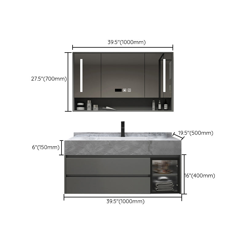 Modern Wall Mount Bath Vanity Gray Tone Vanity Cabinet with Mirror Cabinet