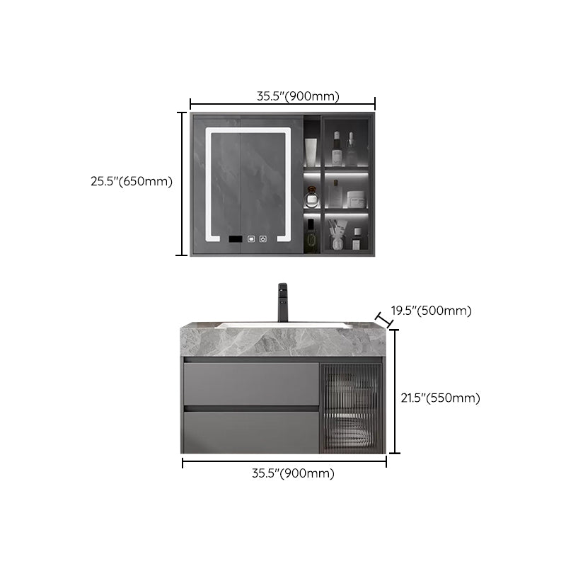 Modern Wall Mount Bath Vanity Gray Tone Vanity Cabinet with Mirror Cabinet