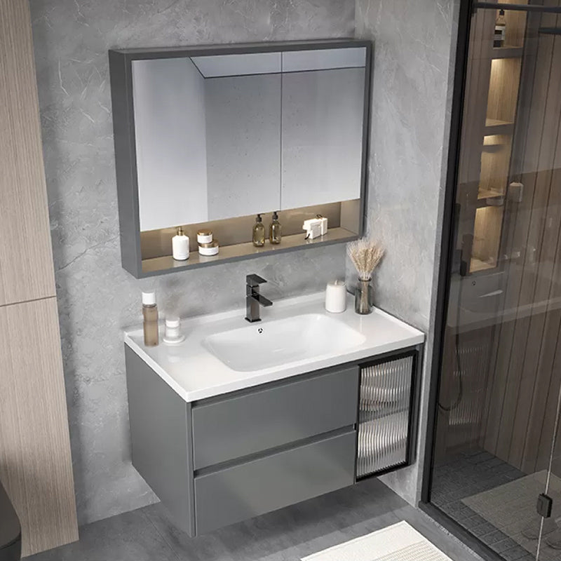 Modern Gray Vanity Sink Mirror Cabinet Wall-Mounted Bathroom Vanity Cabinet with Drawers