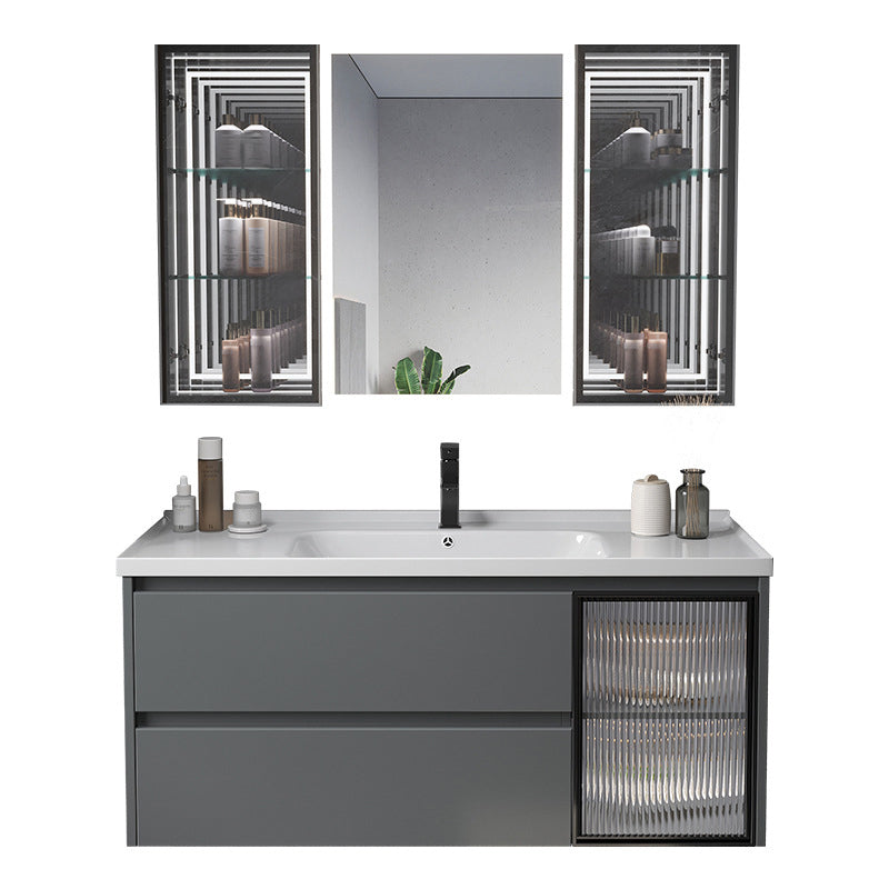 Modern Gray Vanity Sink Mirror Cabinet Wall-Mounted Bathroom Vanity Cabinet with Drawers