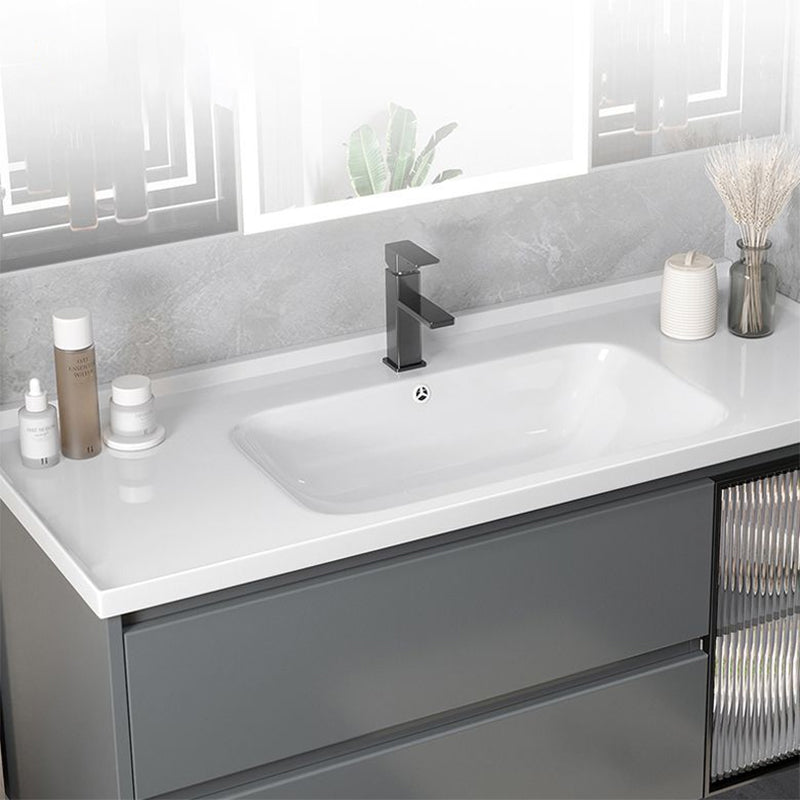 Modern Gray Vanity Sink Mirror Cabinet Wall-Mounted Bathroom Vanity Cabinet with Drawers