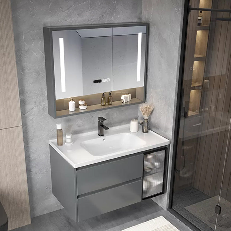 Modern Gray Vanity Sink Mirror Cabinet Wall-Mounted Bathroom Vanity Cabinet with Drawers