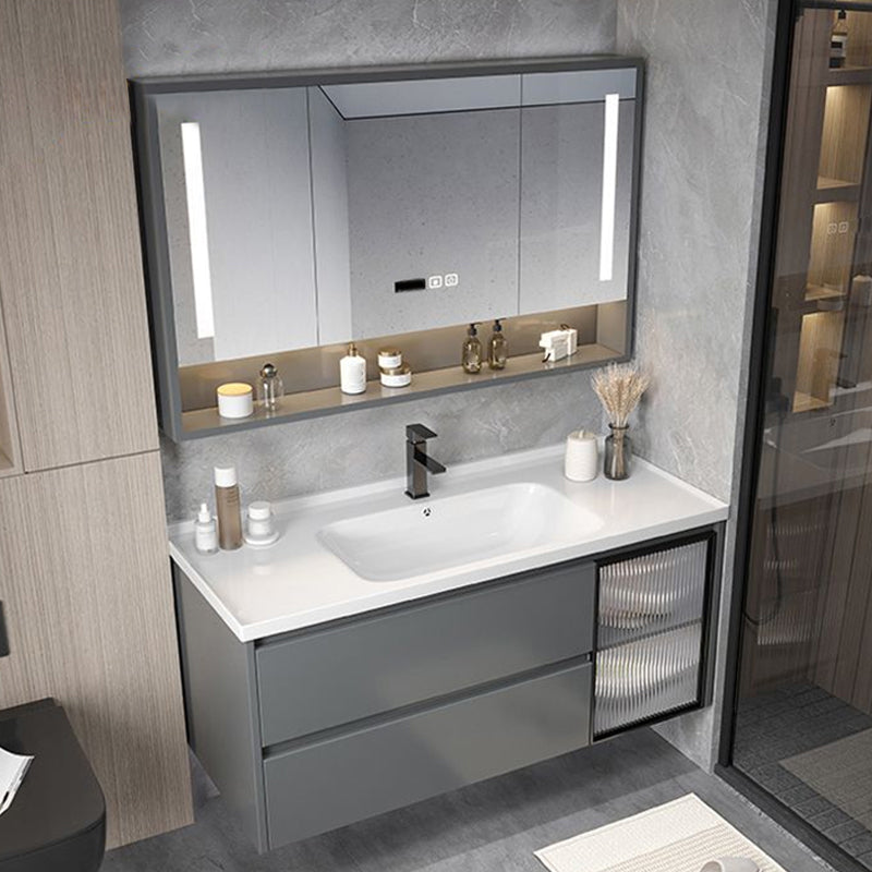 Modern Gray Vanity Sink Mirror Cabinet Wall-Mounted Bathroom Vanity Cabinet with Drawers