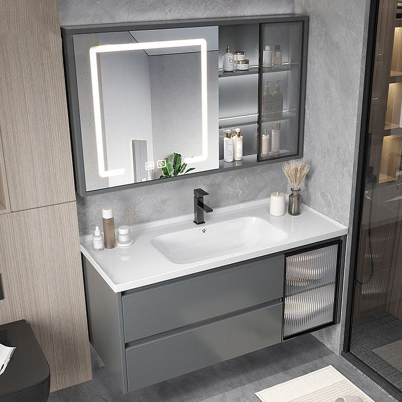 Modern Gray Vanity Sink Mirror Cabinet Wall-Mounted Bathroom Vanity Cabinet with Drawers