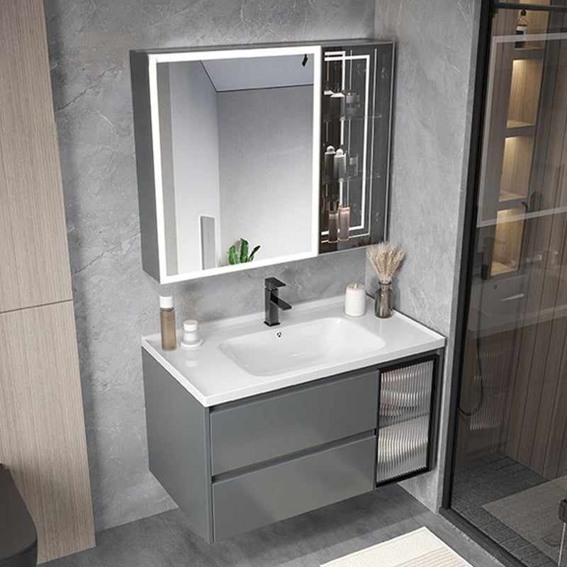 Modern Gray Vanity Sink Mirror Cabinet Wall-Mounted Bathroom Vanity Cabinet with Drawers