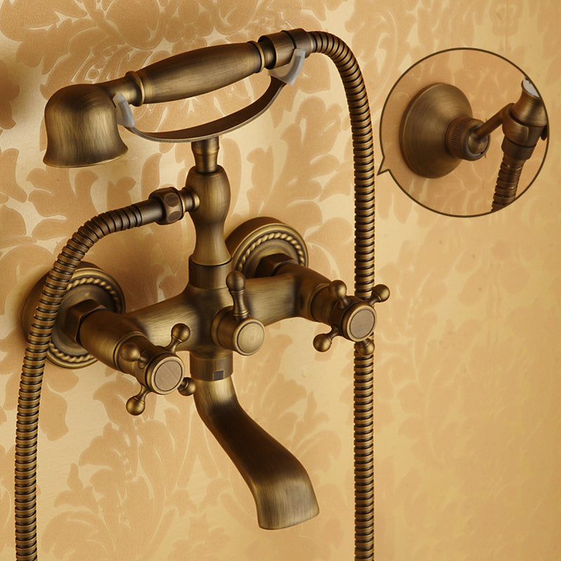 Traditional Floor Mounted Metal Freestanding Tub Filler Double Handles Bathtub Faucet