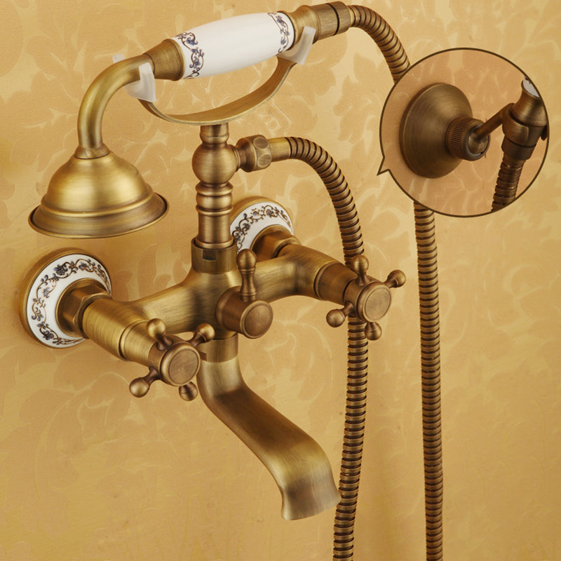 Traditional Floor Mounted Metal Freestanding Tub Filler Double Handles Bathtub Faucet