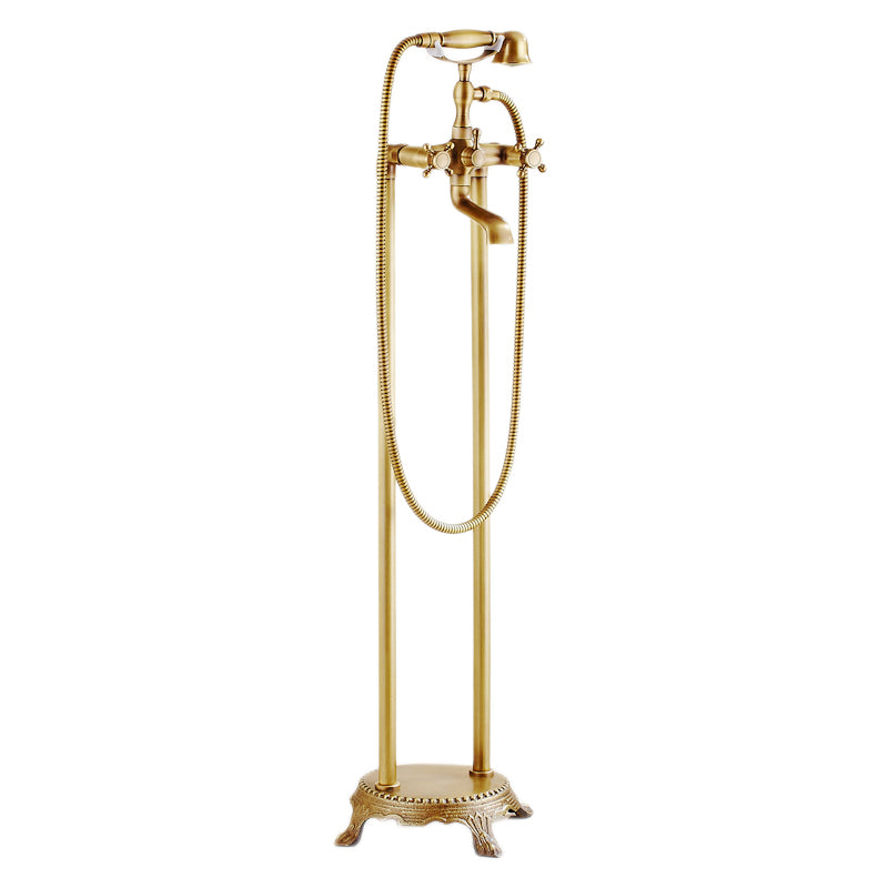Traditional Floor Mounted Metal Freestanding Tub Filler Double Handles Bathtub Faucet