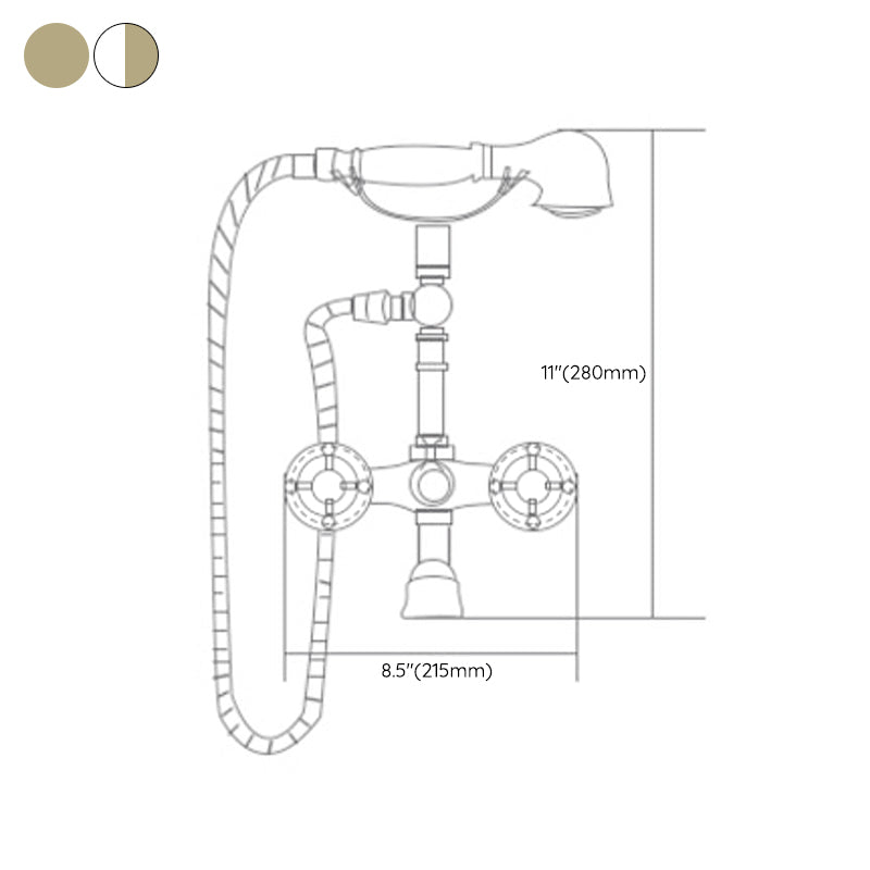 Traditional Floor Mounted Metal Freestanding Tub Filler Double Handles Bathtub Faucet