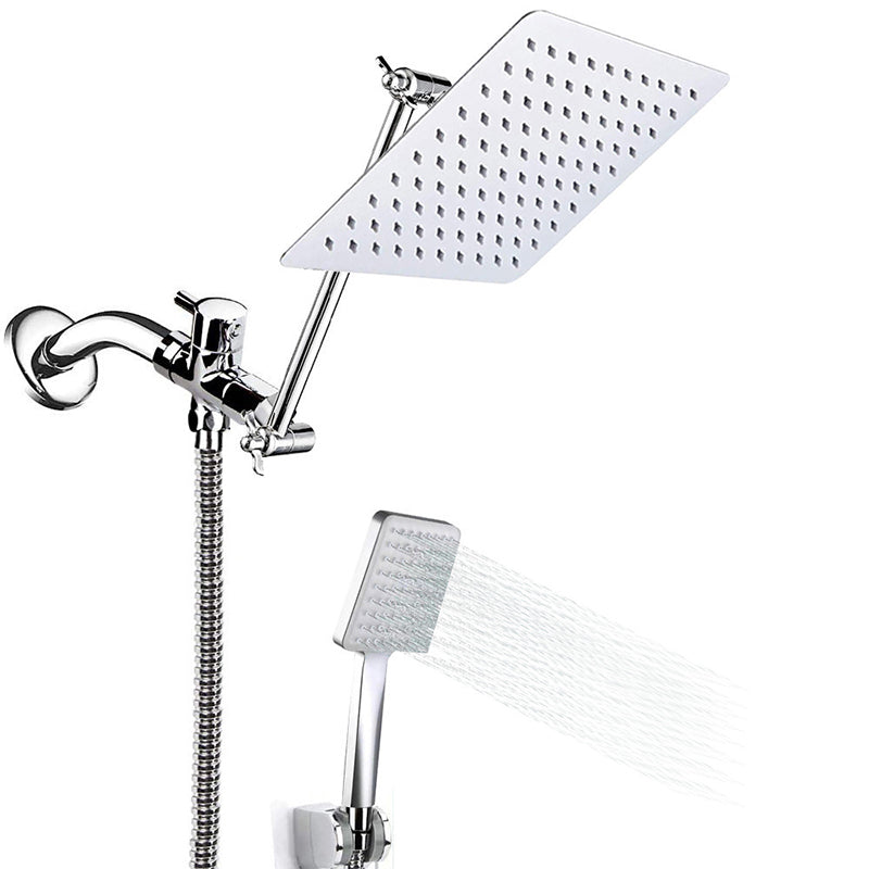 Contemporary Shower Combo Dual Shower Head Ceiling Mounted Metal Square Shower Head