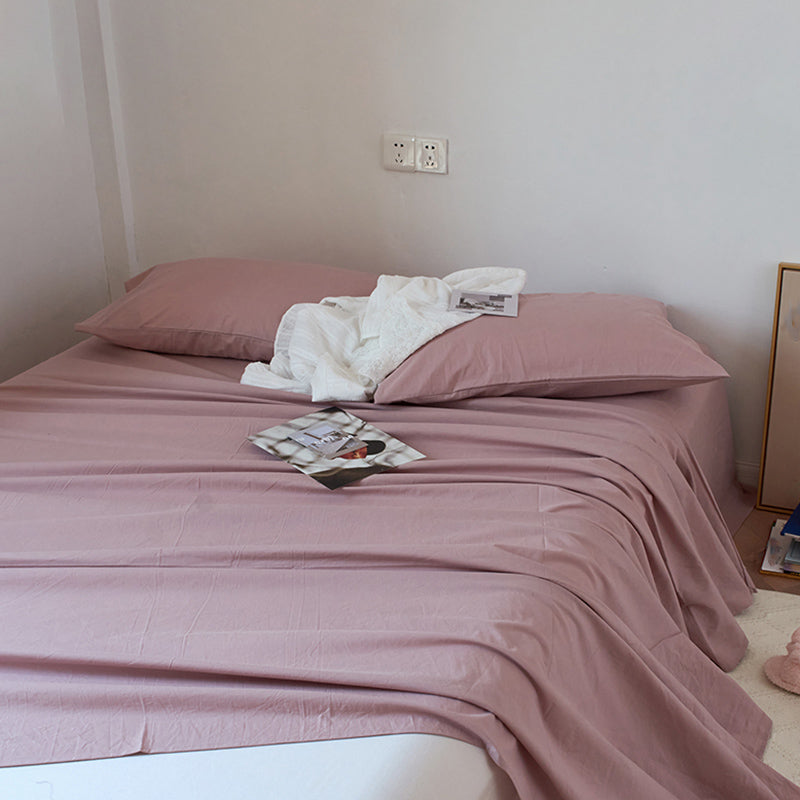 Cotton Bed Sheet 3-Piece Pure Color Breathable Sheet Set for Bedroom