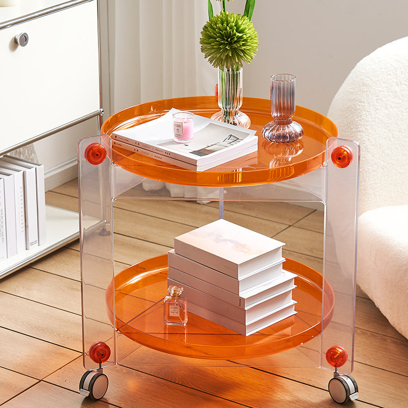 Modern Acrylic Round Side Table with Casters Tray Top 2 - Tier End Table Set