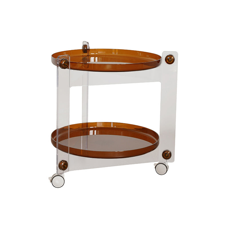 Modern Acrylic Round Side Table with Casters Tray Top 2 - Tier End Table Set