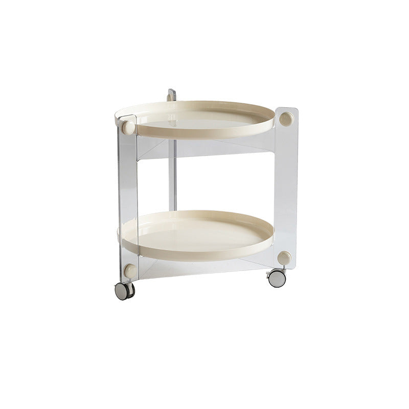 Modern Acrylic Round Side Table with Casters Tray Top 2 - Tier End Table Set