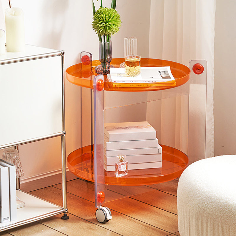 Modern Acrylic Round Side Table with Casters Tray Top 2 - Tier End Table Set