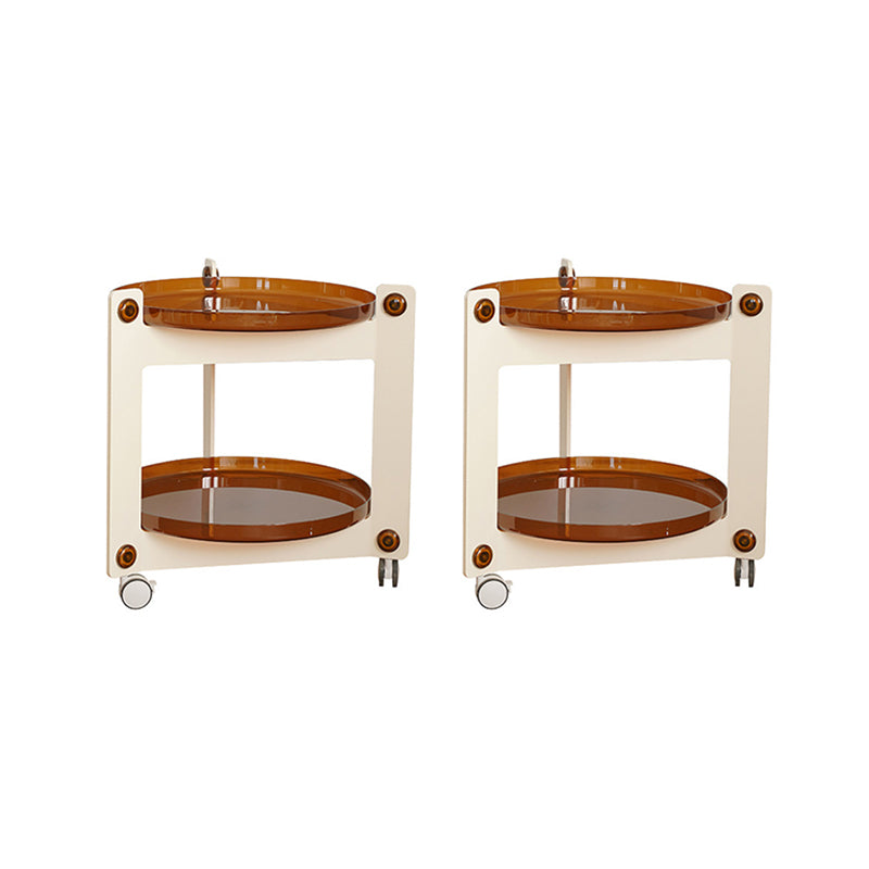 Modern Acrylic Round Side Table with Casters Tray Top 2 - Tier End Table Set