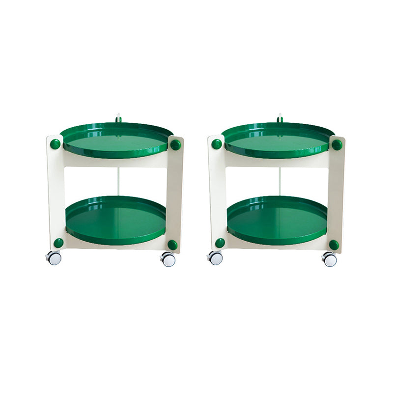 Contemporary Tray Top End Table Set Dia 25.6" 2 - Tier Side Table with Casters