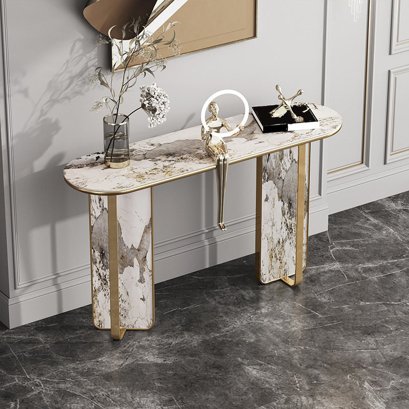 Stone Oval Console Table 33.46" Tall 1-shelf Accent Table for Hall