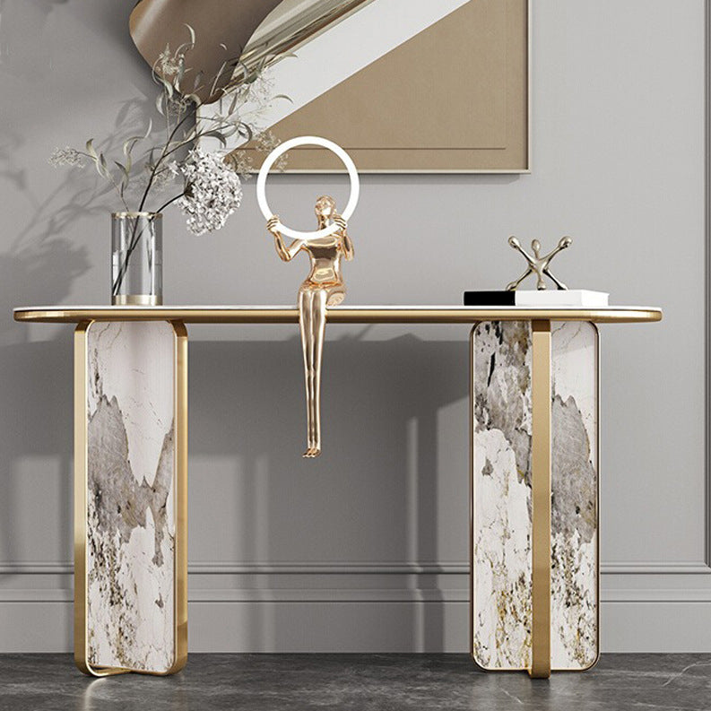 Stone Oval Console Table 33.46" Tall 1-shelf Accent Table for Hall