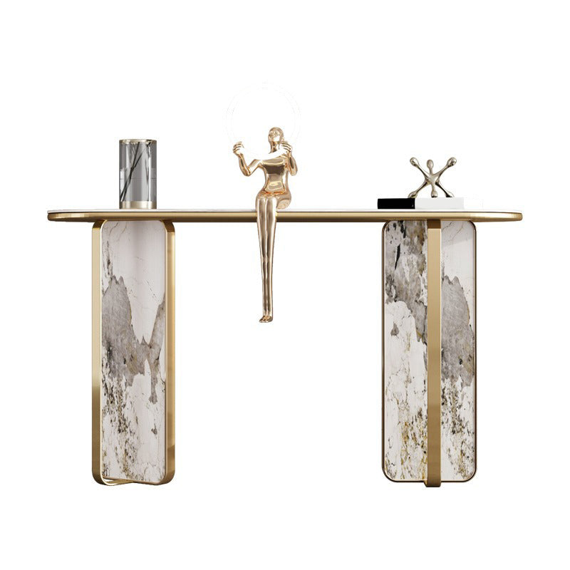 Stone Oval Console Table 33.46" Tall 1-shelf Accent Table for Hall